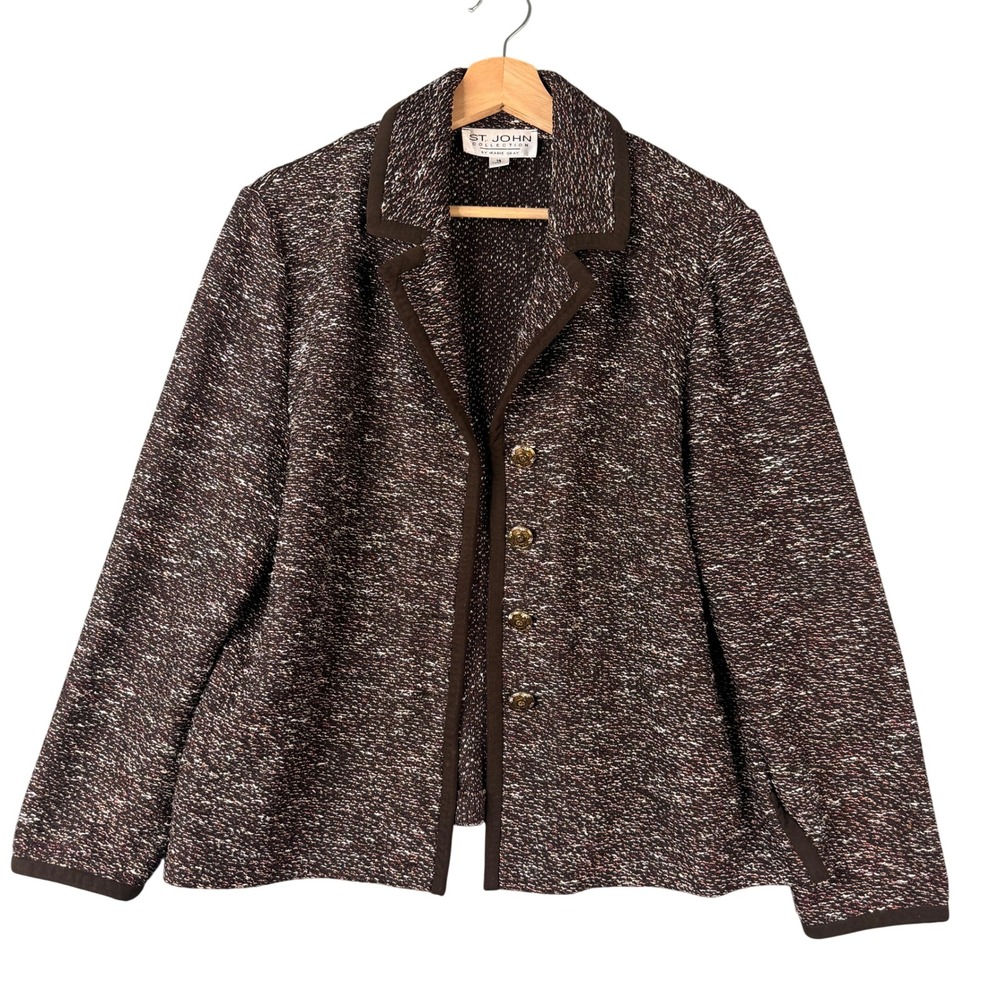 St John Collection Marie Gray Santana Knit Blazer Jacket Brown Multi Size 14